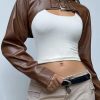Style Core Aesthetics, New Style Trends - Vintage Brown Ultra Short Metal Buckle Leather Jacket