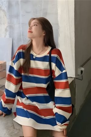 Style Core Aesthetics, New Style Trends - Vintage Casual Striped Sweatshirt