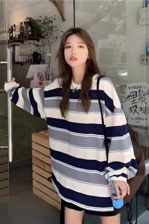 Style Core Aesthetics, New Style Trends - Vintage Casual Striped Sweatshirt