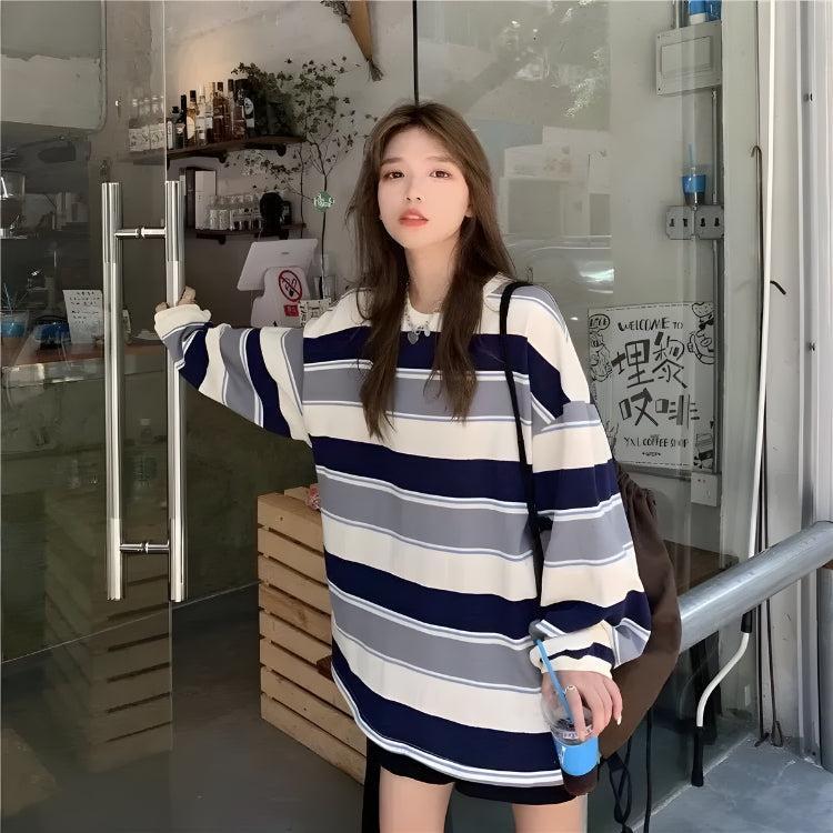 Style Core Aesthetics, New Style Trends - Vintage Casual Striped Sweatshirt Style Core Aesthetics, New Style Trends - Vintage Casual Striped Sweatshirt