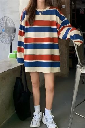 Style Core Aesthetics, New Style Trends - Vintage Casual Striped Sweatshirt