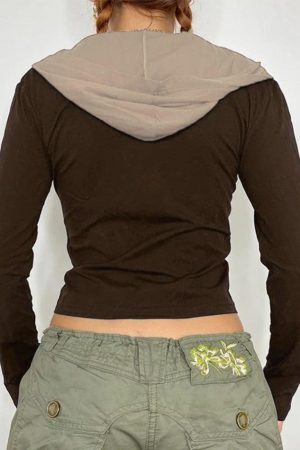 Style Core Aesthetics, New Style Trends - Vintage Contrast Color Splice Hooded Jacket