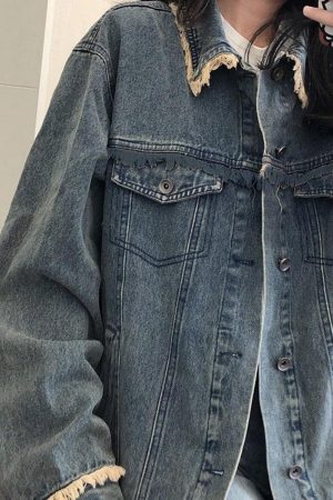 Style Core Aesthetics, New Style Trends - Vintage Denim Raw Edge Embellished Jacket
