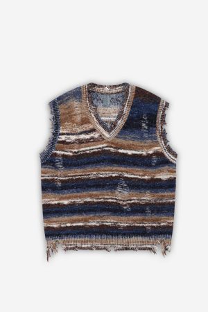 Style Core Aesthetics, New Style Trends - 'Vintage' Distressed Striped Knitted Vest