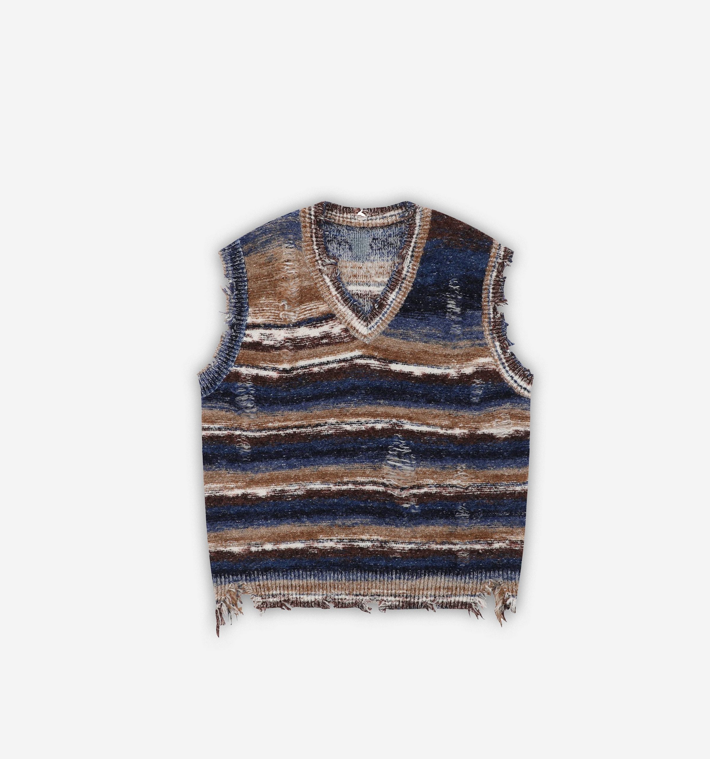 Style Core Aesthetics, New Style Trends - 'Vintage' Distressed Striped Knitted Vest Style Core Aesthetics, New Style Trends - 'Vintage' Distressed Striped Knitted Vest