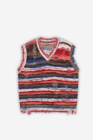 Style Core Aesthetics, New Style Trends - 'Vintage' Distressed Striped Knitted Vest