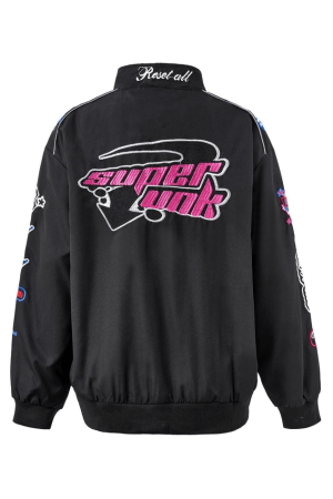 Style Core Aesthetics, New Style Trends - Vintage Embroidered Button-Down Motorcycle Varsity Jacket