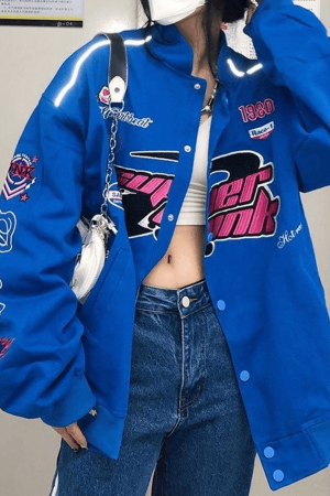 Style Core Aesthetics, New Style Trends - Vintage Embroidered Button-Down Motorcycle Varsity Jacket