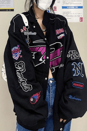 Style Core Aesthetics, New Style Trends - Vintage Embroidered Button-Down Motorcycle Varsity Jacket