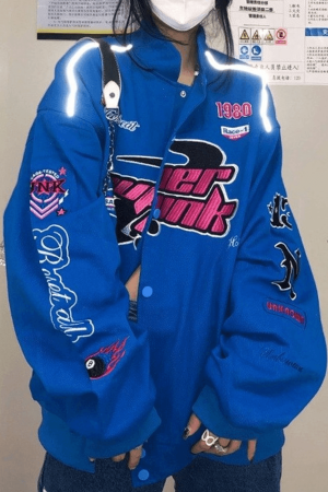 Style Core Aesthetics, New Style Trends - Vintage Embroidered Button-Down Motorcycle Varsity Jacket