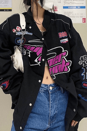 Style Core Aesthetics, New Style Trends - Vintage Embroidered Button-Down Motorcycle Varsity Jacket