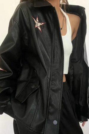 Style Core Aesthetics, New Style Trends - Vintage Embroidery Lapel Neck Leather Jacket