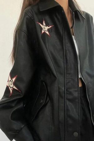 Style Core Aesthetics, New Style Trends - Vintage Embroidery Lapel Neck Leather Jacket