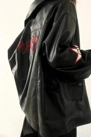 Style Core Aesthetics, New Style Trends - Vintage Embroidery Lapel Neck Leather Jacket