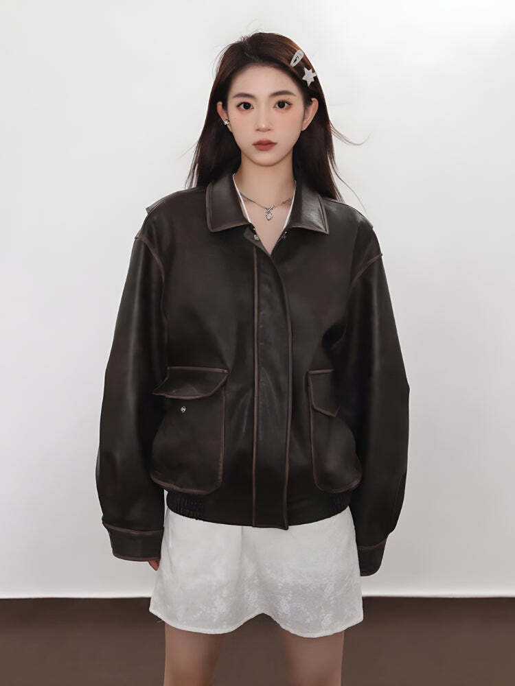 Style Core Aesthetics, New Style Trends - Vintage Faux Leather Jacket Style Core Aesthetics, New Style Trends - Vintage Faux Leather Jacket