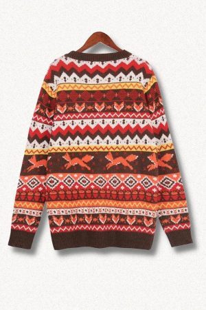 Style Core Aesthetics, New Style Trends - Vintage Fox Embroidered Christmas Sweater