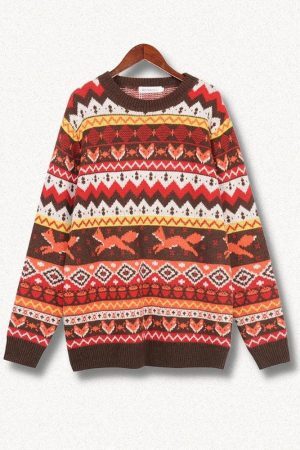 Style Core Aesthetics, New Style Trends - Vintage Fox Embroidered Christmas Sweater