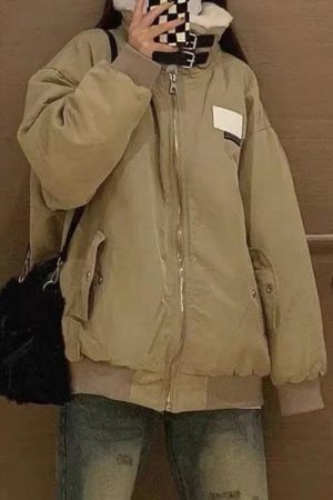 Style Core Aesthetics, New Style Trends - Vintage Fuzzy Collar Zip Up Jacket