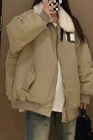 Style Core Aesthetics, New Style Trends - Vintage Fuzzy Collar Zip Up Jacket