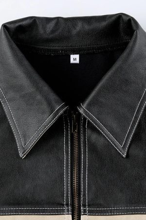Style Core Aesthetics, New Style Trends - Vintage Grunge Biker Zip-Up Faux Leather Jacket