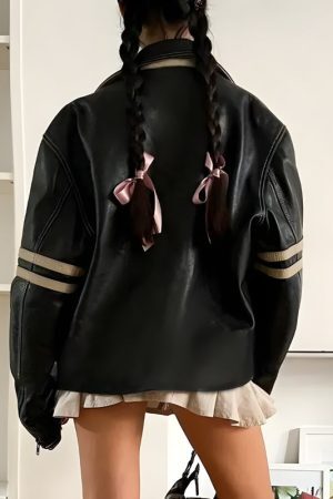 Style Core Aesthetics, New Style Trends - Vintage Grunge Biker Zip-Up Faux Leather Jacket
