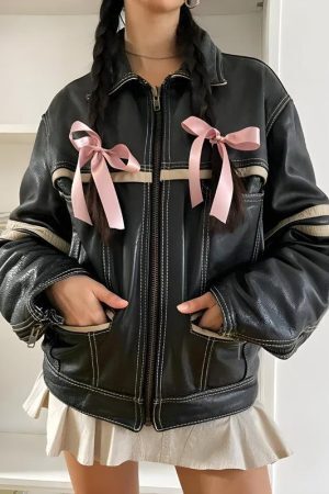 Style Core Aesthetics, New Style Trends - Vintage Grunge Biker Zip-Up Faux Leather Jacket