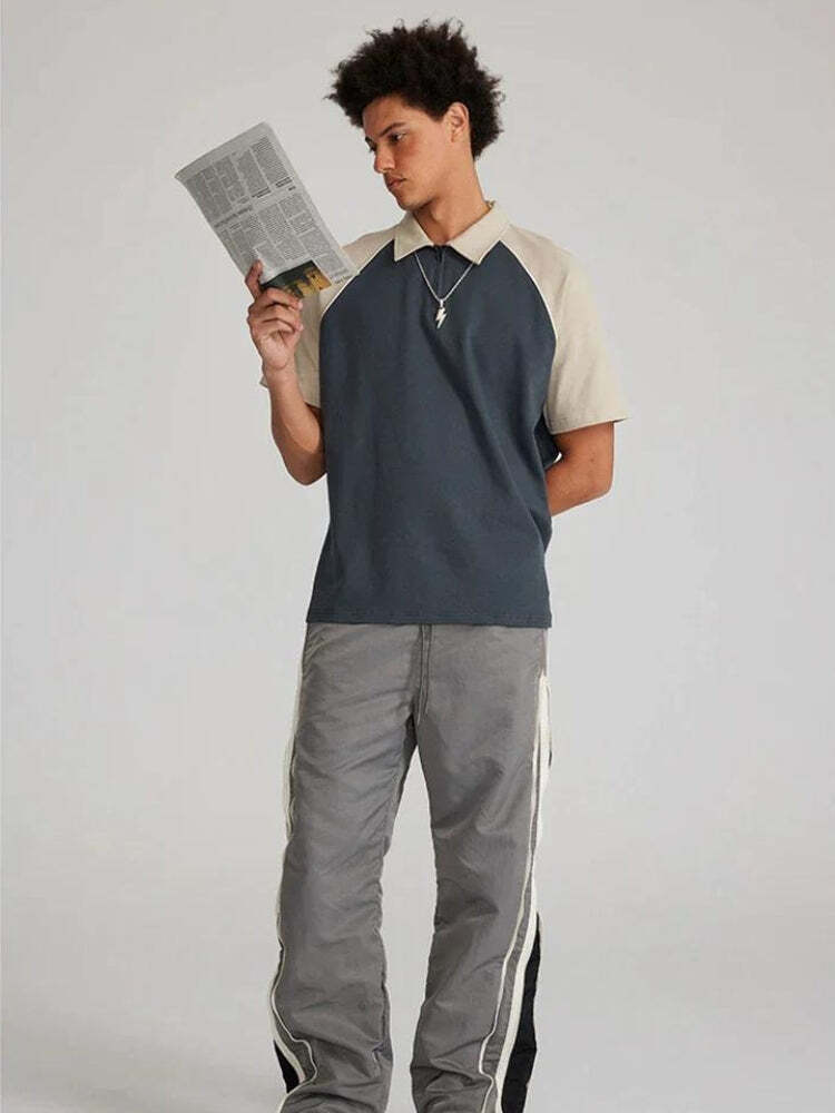 Style Core Aesthetics, New Style Trends - Vintage Half Zip-Up Polo Tee Style Core Aesthetics, New Style Trends - Vintage Half Zip-Up Polo Tee