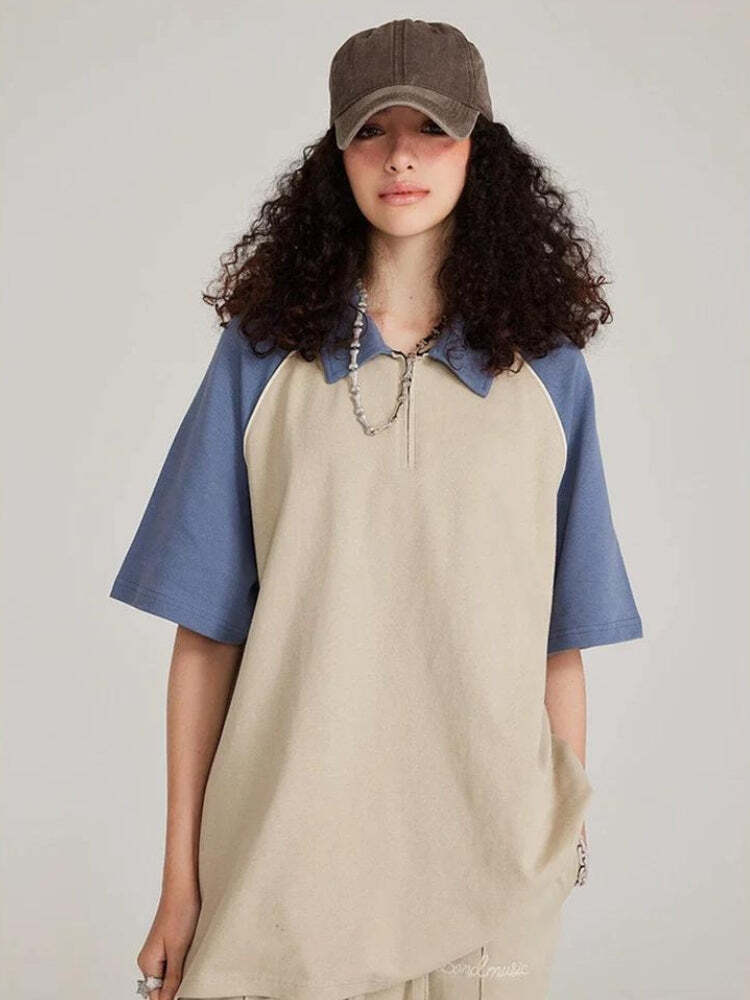 Style Core Aesthetics, New Style Trends - Vintage Half Zip-Up Polo Tee Style Core Aesthetics, New Style Trends - Vintage Half Zip-Up Polo Tee