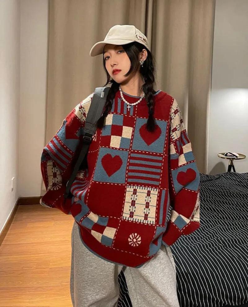 Style Core Aesthetics, New Style Trends - Vintage Heart Pattern Sweater Style Core Aesthetics, New Style Trends - Vintage Heart Pattern Sweater