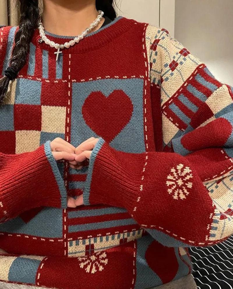 Style Core Aesthetics, New Style Trends - Vintage Heart Pattern Sweater Style Core Aesthetics, New Style Trends - Vintage Heart Pattern Sweater