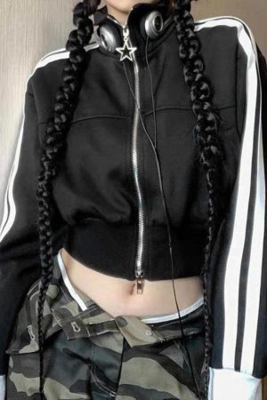 Style Core Aesthetics, New Style Trends - Vintage Side Striped Zip Up Jacket