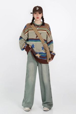 Style Core Aesthetics, New Style Trends - Vintage Star Printed Knit Sweater