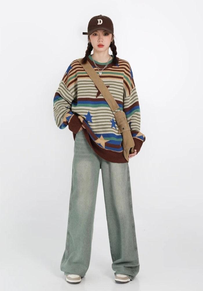 Style Core Aesthetics, New Style Trends - Vintage Star Printed Knit Sweater Style Core Aesthetics, New Style Trends - Vintage Star Printed Knit Sweater