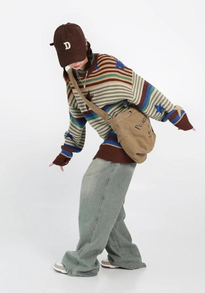 Style Core Aesthetics, New Style Trends - Vintage Star Printed Knit Sweater Style Core Aesthetics, New Style Trends - Vintage Star Printed Knit Sweater