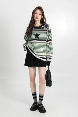 Style Core Aesthetics, New Style Trends - Vintage Star Printed Knit Sweater