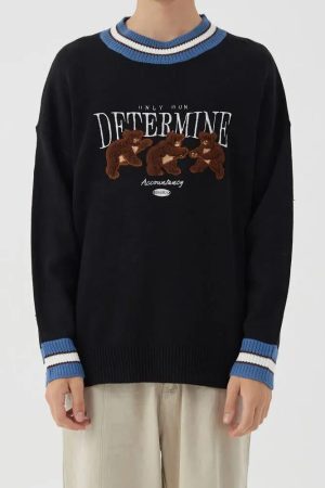 Style Core Aesthetics, New Style Trends - Vintage Teddy Embroidered Knitted Sweater