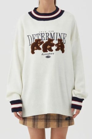 Style Core Aesthetics, New Style Trends - Vintage Teddy Embroidered Knitted Sweater