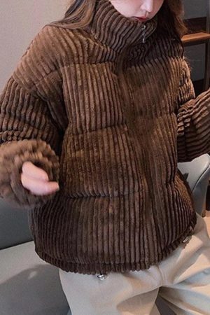 Style Core Aesthetics, New Style Trends - Vintage Zip Up Corduroy Padded Jacket