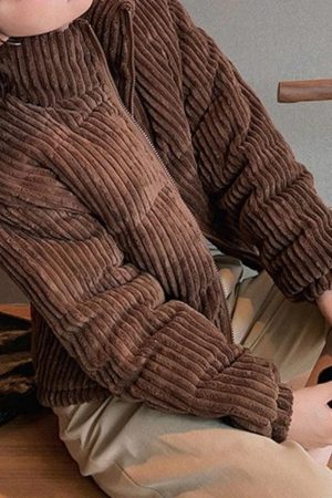 Style Core Aesthetics, New Style Trends - Vintage Zip Up Corduroy Padded Jacket