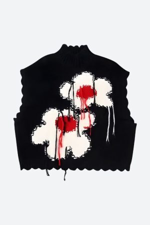 Style Core Aesthetics, New Style Trends - Weirdcore Flower Embroidered Knitted Sweater Vest