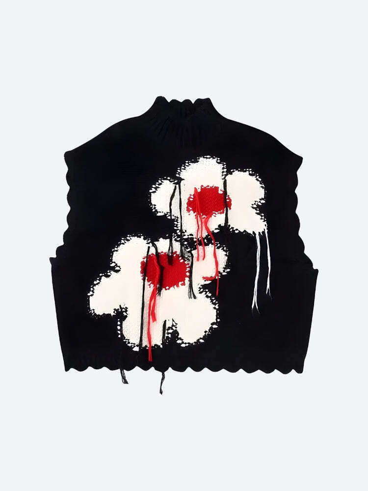 Style Core Aesthetics, New Style Trends - Weirdcore Flower Embroidered Knitted Sweater Vest Style Core Aesthetics, New Style Trends - Weirdcore Flower Embroidered Knitted Sweater Vest