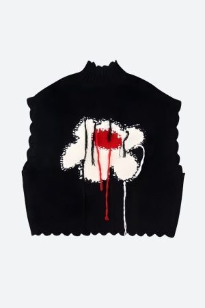 Style Core Aesthetics, New Style Trends - Weirdcore Flower Embroidered Knitted Sweater Vest