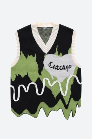 Style Core Aesthetics, New Style Trends - Weirdcore Wavy Striped Sweater Vest