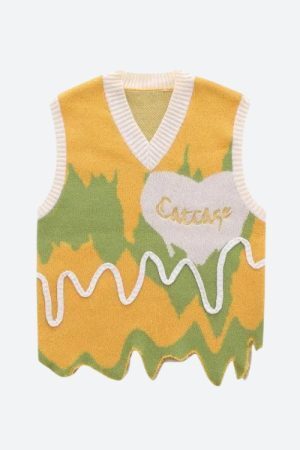 Style Core Aesthetics, New Style Trends - Weirdcore Wavy Striped Sweater Vest