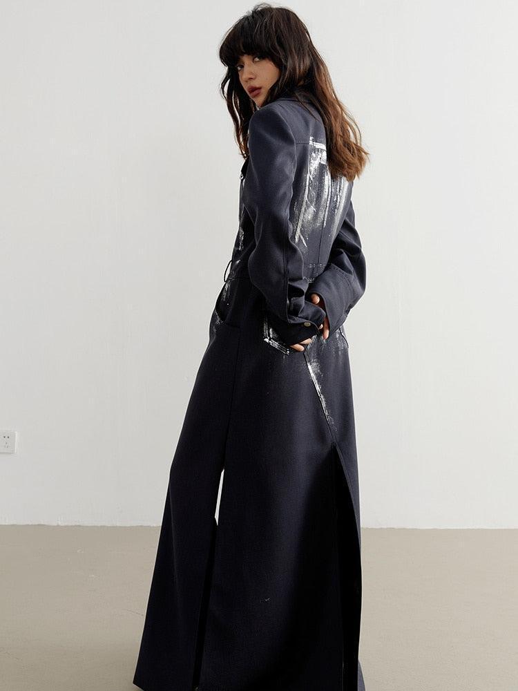 Style Core Aesthetics, New Style Trends - White Distressed Long Blazer Style Core Aesthetics, New Style Trends - White Distressed Long Blazer