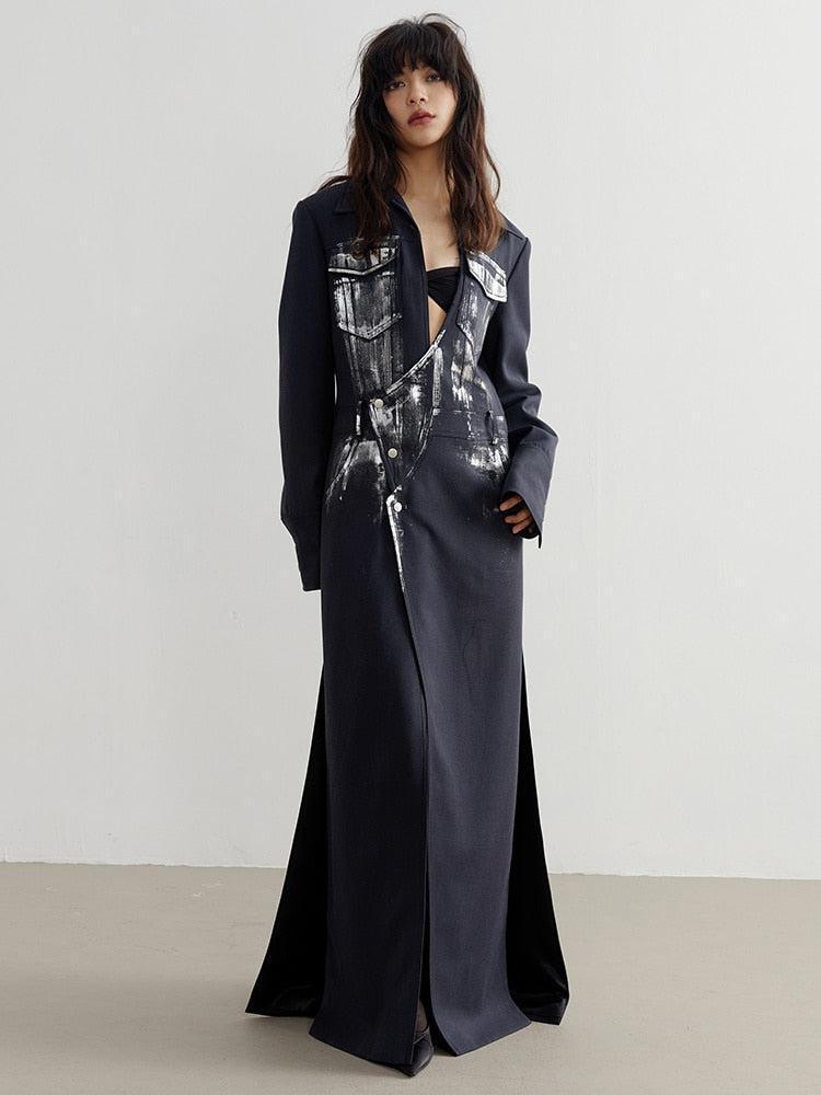 Style Core Aesthetics, New Style Trends - White Distressed Long Blazer Style Core Aesthetics, New Style Trends - White Distressed Long Blazer