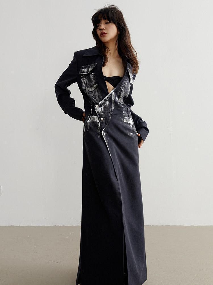 Style Core Aesthetics, New Style Trends - White Distressed Long Blazer Style Core Aesthetics, New Style Trends - White Distressed Long Blazer