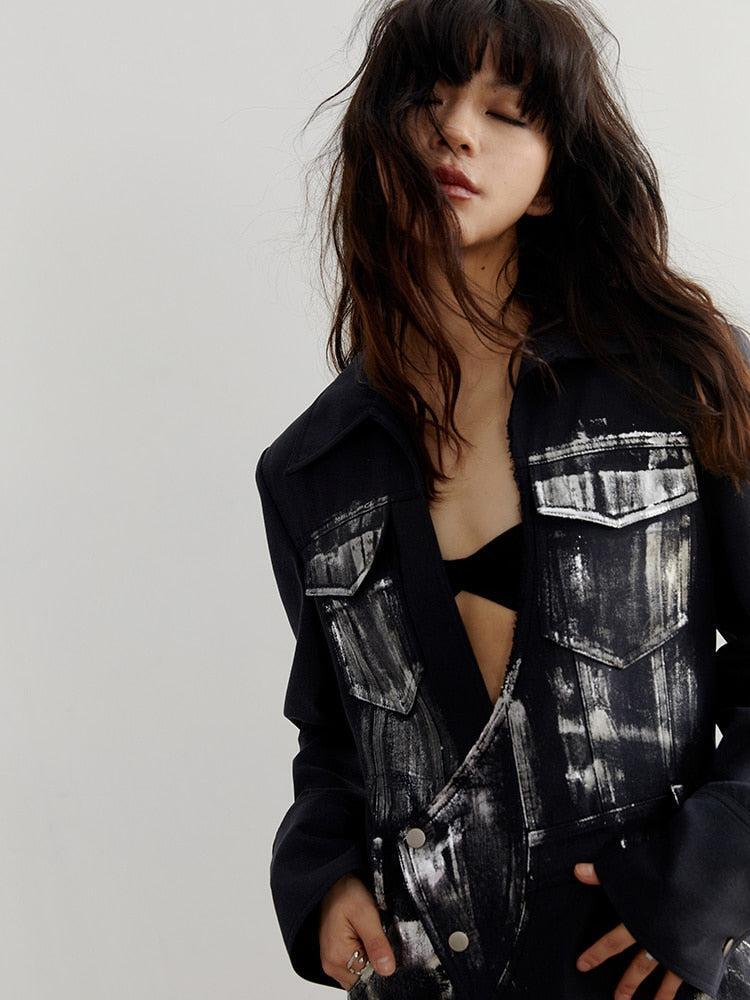 Style Core Aesthetics, New Style Trends - White Distressed Long Blazer Style Core Aesthetics, New Style Trends - White Distressed Long Blazer