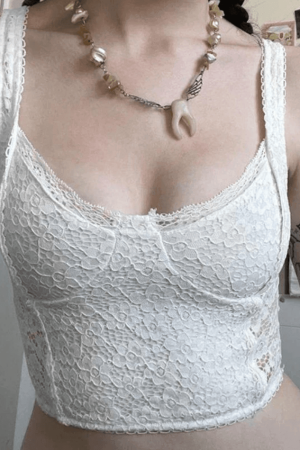 Style Core Aesthetics, New Style Trends - White Lace Cropped Tank Top