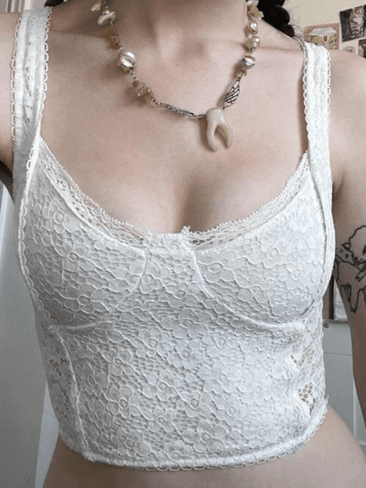 Style Core Aesthetics, New Style Trends - White Lace Cropped Tank Top Style Core Aesthetics, New Style Trends - White Lace Cropped Tank Top